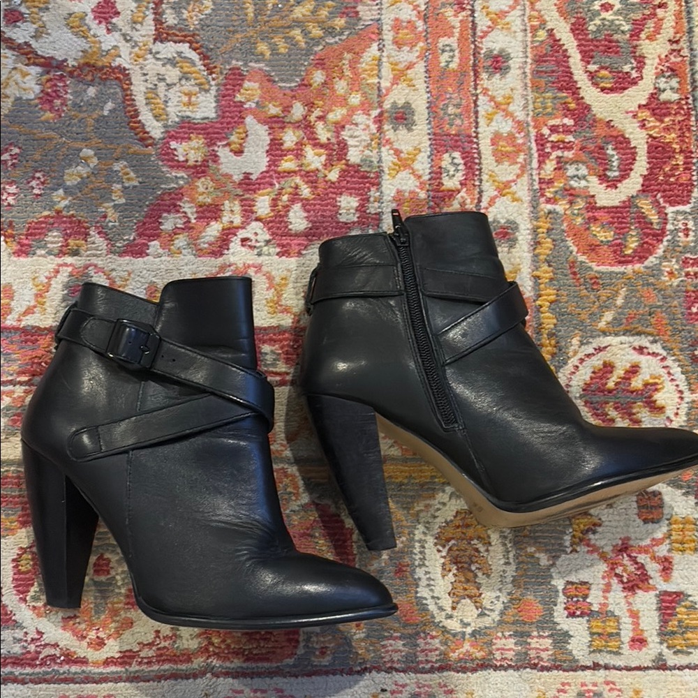 Black Leather Ankle Boots with Buckle